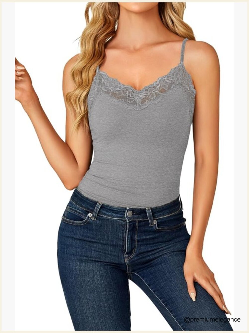 Lace Trim V Neck Camisole Adjustable Strap Undershirt Tank Stretch Fitted Cami